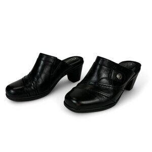 EARTH ORIGINS KIRA Leather Clogs Mules Black Button Pleated Women US Size 6.5M